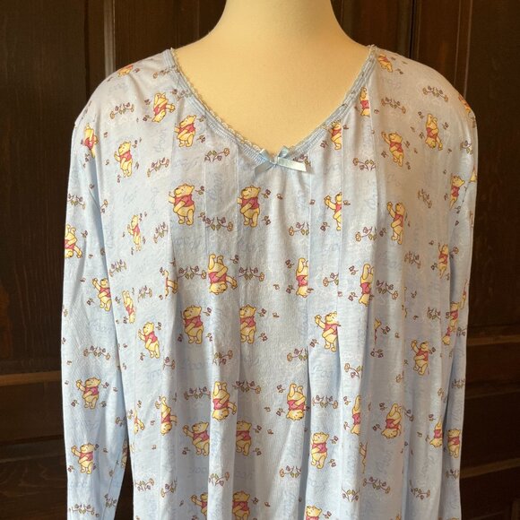 Disney 3X (22W/24W) Winnie the Pooh Long Sleeve Nightgown Light Blue V-Neck - Picture 2 of 9